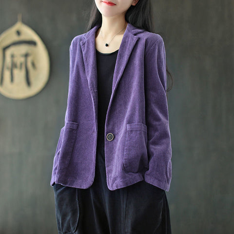 Harajuku Corduroy Jackets Korean Cute Solid Color Long Sleeve Lapel Neck Ngle-breasted Casual Double Pocket Cardigan Coat