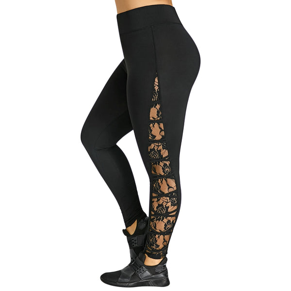 New High Elastic Waist Leggings Women Sexy Criss Cross Plus Size Lace Panel Leggings Female Workout 2022 Summer Trousers 5XL 4XL