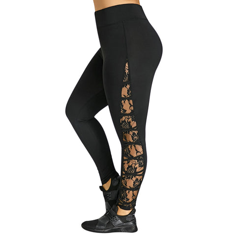 New High Elastic Waist Leggings Women Sexy Criss Cross Plus Size Lace Panel Leggings Female Workout 2022 Summer Trousers 5XL 4XL