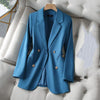 Female Casual Apricot Blazer Spring Autumn Long Suit Jacket Double Breasted Office Women's Clothing 4XL
