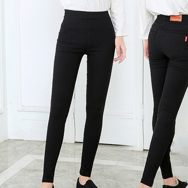 High Stretch Waist Women Elastic Skinny Pencil Jeans Leggins Black Trousers Pants With Pocket 2022