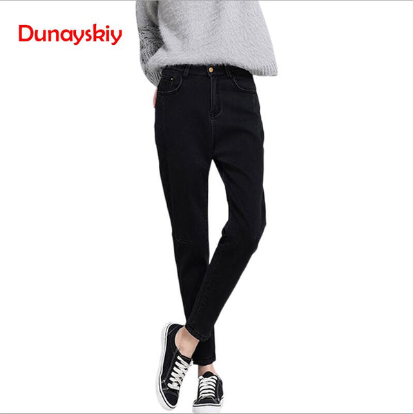 New High waist denim jeans women loose Pencil pants female turnip trouser office lady Plus size black casual Girl Student Zipper