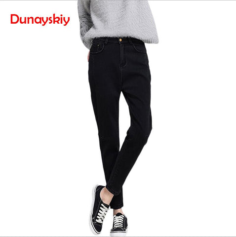 New High waist denim jeans women loose Pencil pants female turnip trouser office lady Plus size black casual Girl Student Zipper