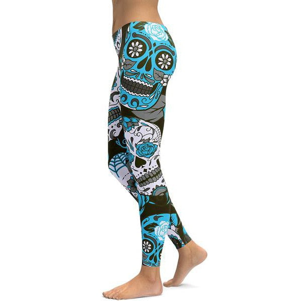New Hot Elastic Workout Leggings Women Floral Skull Print Plus Size Fitness S Outfit Leggings Red Purple Yellow Green Blue