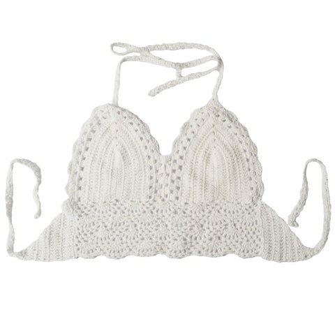 New Hot Fashion Women Crochet Lace Cotton Knit Bra Boho Beach Bikini Halter Cami Comfortable Tank Crop Top