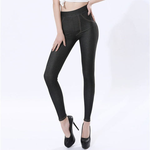 New Hot Large Size 5XL Women Elasticity Leggings High Waist Imitation Jeans Female Sexy Pant Black and Blue Plus Denim Leggings