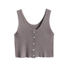 New Knitted Tank Top Summer Sexy Slim Solid Women Sleeveless Crop Top V Neck Bustier Crop Tops Short Ribbed Button Shirts