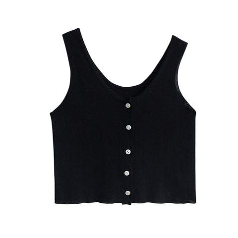 New Knitted Tank Top Summer Sexy Slim Solid Women Sleeveless Crop Top V Neck Bustier Crop Tops Short Ribbed Button Shirts