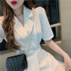Korean Women Blazer Summer Short sleeve Slim waist Suit jacket Black White