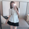 Korean Women Blazer Summer Short sleeve Slim waist Suit jacket Black White