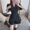 Korean Women Blazer Summer Short sleeve Slim waist Suit jacket Black White