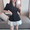 Korean Women Blazer Summer Short sleeve Slim waist Suit jacket Black White