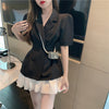 Korean Women Blazer Summer Short sleeve Slim waist Suit jacket Black White