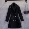 Korean Women High Street Womens Elegant Office Lady Double Breasted Jackets Notched Long Blazers Mini Dresses