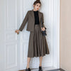 Korean Women Pleated Skirt+Blazer Two-piece Suit Business Ladies Work Skirt Female Suits Single-breasted Suits