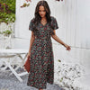 Ladies Vintage Maxi Floral Print Summer Dress Women Slim Casual High Waist Button Bohemian Women Beach Dress Vestidos Female
