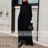 Lady Hepburn Style Black Super Long Temperament Over Knee Coat Windbreaker Double-Breasted Suit Coat Women Woolen Overcoat