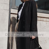 Lady Hepburn Style Black Super Long Temperament Over Knee Coat Windbreaker Double-Breasted Suit Coat Women Woolen Overcoat