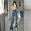 Light Blue Jeans For Women Washed Retro High Waist Straight Long Loose Wide Leg Jeans Women trousers streetwear pants
