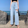 Light Blue Jeans For Women Washed Retro High Waist Straight Long Loose Wide Leg Jeans Women trousers streetwear pants