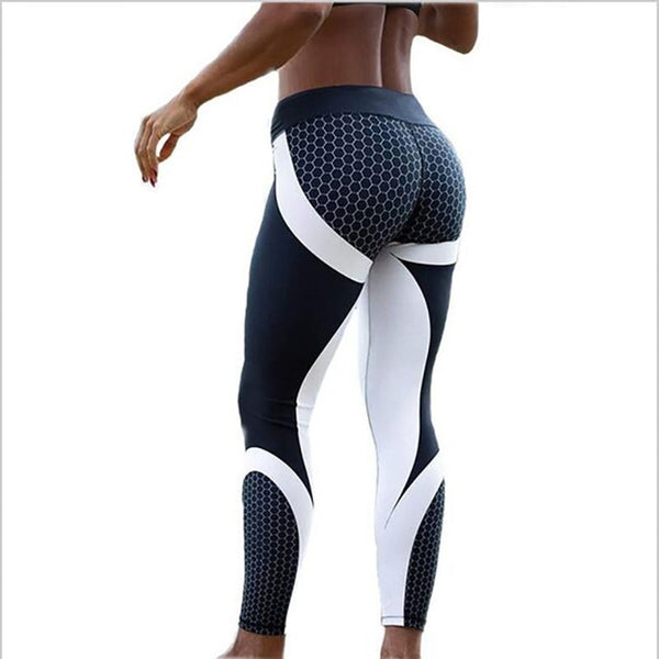 New Mesh Pattern fitness Leggings For Women Sporting Workout Leggins Elastic Trousers Slim Black White Pants Print Leggings