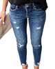 Mid Waist Skinny Jeans Women Vintage Distressed Denim Pants Holes Destroyed Pencil Pants Casual Trousers summer Ripped Jeans
