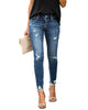 Mid Waist Skinny Jeans Women Vintage Distressed Denim Pants Holes Destroyed Pencil Pants Casual Trousers summer Ripped Jeans