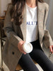 Office Ladies Long Sleeve Plaid Women Blazer Double Breasted Spring Summer Jacket 2023 Casual Pockets Female Suits Coat