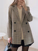 Office Ladies Long Sleeve Plaid Women Blazer Double Breasted Spring Summer Jacket 2023 Casual Pockets Female Suits Coat