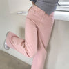 Pink Denim Jeans for Woman High Waisted Streetwear Straight Leg Pants Woman Bottom Korean Chic Loose Y2k Jeans Fall