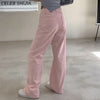Pink Denim Jeans for Woman High Waisted Streetwear Straight Leg Pants Woman Bottom Korean Chic Loose Y2k Jeans Fall