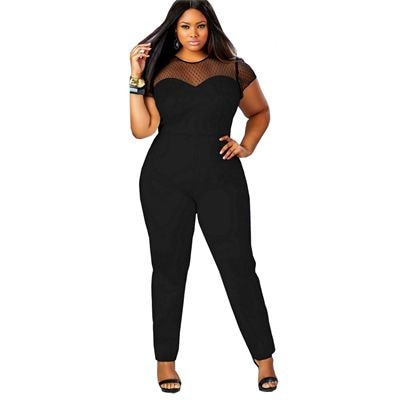 New Plus Size 4XL Sexy Lace Patchwork Jumpsuits For Women 2022 Solid Office Rompers Womens Jumpsuit Casual Femme Party Bodysuit
