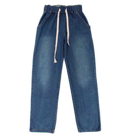 New Plus size comfortable Washed blue loose wide leg denim pants women's jeans elastic waist cowboy full long trousers pants