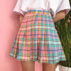 New! Rainbow Plaid Skirt Women Kawaii Harajuku Mini Pleated Skirt Korean Unifor Midi Skirt Cute High Waist Sexy Female Bottoms