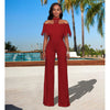 New Rompers Womens Jumpsuit 2022 Mesh Lace Jumpsuits Elegant Office Work Overalls Lady Off Shoulder Solid Black White Jumpsuit
