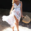 Ruffled Ink Wash Deep V Sling Loose Irregular Printed Maternity Dress