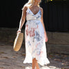 Ruffled Ink Wash Deep V Sling Loose Irregular Printed Maternity Dress