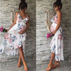Ruffled Ink Wash Deep V Sling Loose Irregular Printed Maternity Dress