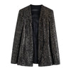 Sequin Buttonless Collarless Blazer 2023 Women Simple Work Clothing Casual Office Blazer Suit Black Indie Streetwear