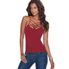 New Sexy Criss Cross Women Tops Spaghetti Strap V Neck Sleeveless Backless Bodycon Tank Top Women Blusas Watermelon Red/Black