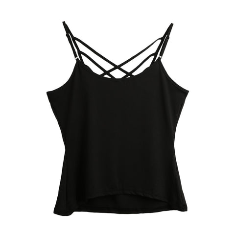 New Sexy Criss Cross Women Tops Spaghetti Strap V Neck Sleeveless Backless Bodycon Tank Top Women Blusas Watermelon Red/Black