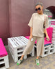 Sexy Khaki Women's Set Summer Casual Two Piece Set Short Sleeve Tops Shirt And Loose Beach Pants Set Bottom Suit