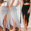 Sexy Irregular Skirts Women Summer Charm Split Long Skirt Slit Party Bodycon Skirt Gray Black Office Lady Skirts