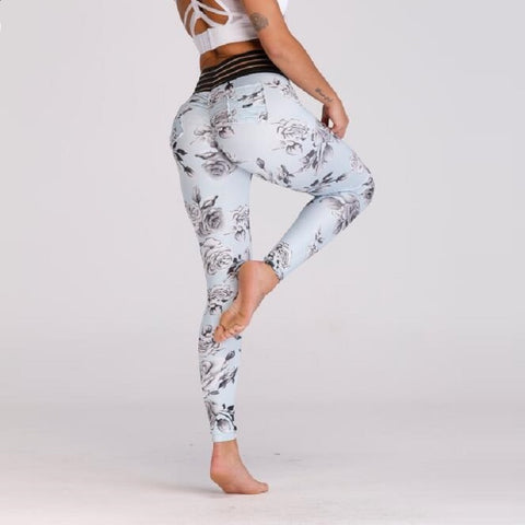 New Sexy Lace Splicing Waist Leggings Women Print Pocket Workout Clothes Push Up Fitness Female Elastic Slim Pants Leggins