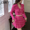 Sexy Ladies Plaid Short Cropped Top Vita Alta Minigonna Set due Pezzi Slim Tweed Party Outfit High Street Set Coordinati