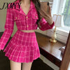Sexy Ladies Plaid Short Cropped Top Vita Alta Minigonna Set due Pezzi Slim Tweed Party Outfit High Street Set Coordinati