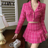 Sexy Ladies Plaid Short Cropped Top Vita Alta Minigonna Set due Pezzi Slim Tweed Party Outfit High Street Set Coordinati