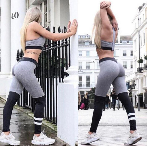 New Sexy Stripe Slim Women Elastic Trousers Bodybuilding Workout Pants Fitness Leggings