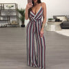 New Sexy Women Summer Spring Spaghetti Strap Sleeveless Deep V Neck Lace Up Striped Floral Printed Jumpsuits Rompers