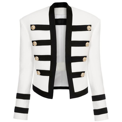 Short Double-breasted Blazers Autumn Winter Black White Splicing Classic Slim Business Women's Blazer Jackets